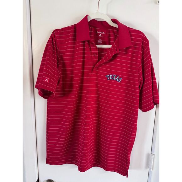 Texas Rangers Baseball Red White Stripe Antigua Performance Golf Polo EUC Size M - Picture 2 of 3